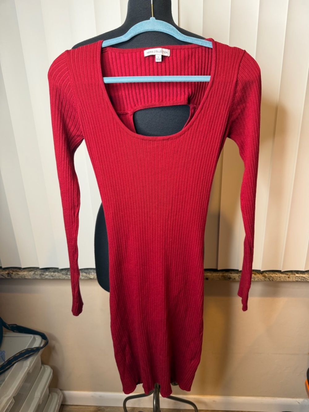 Hera COLLECTION Red Ribbed Long Sleeve Cutout Bodycon Dress Size Large